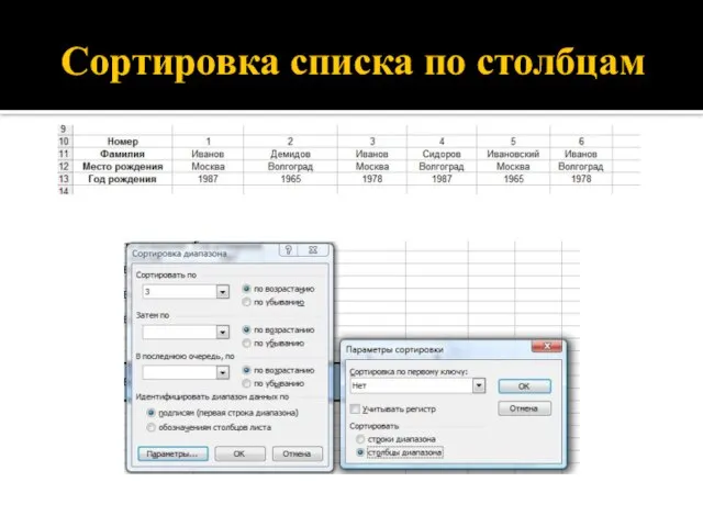 Сортировка списка по столбцам