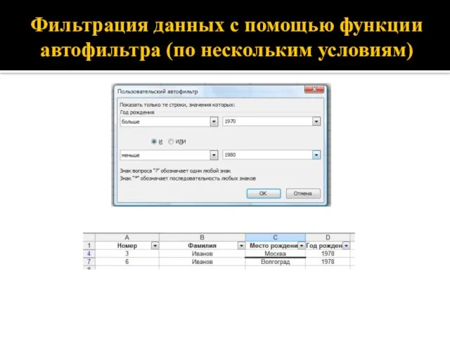 Фильтрация данных с помощью функции автофильтра (по нескольким условиям)
