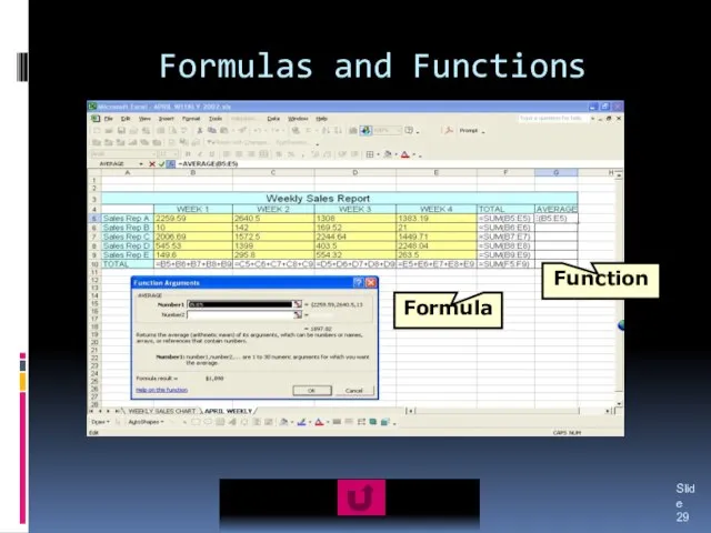Formulas and Functions Slide Formula Function