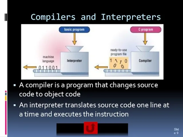 Compilers and Interpreters A compiler is a program that changes source code