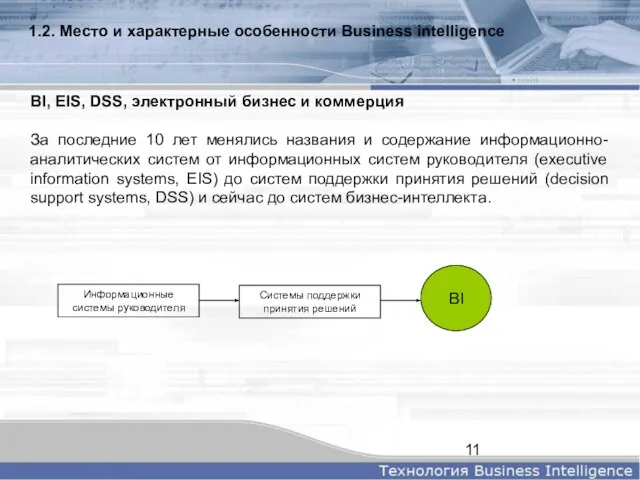 1.2. Место и характерные особенности Business intelligence BI, EIS, DSS, электронный бизнес