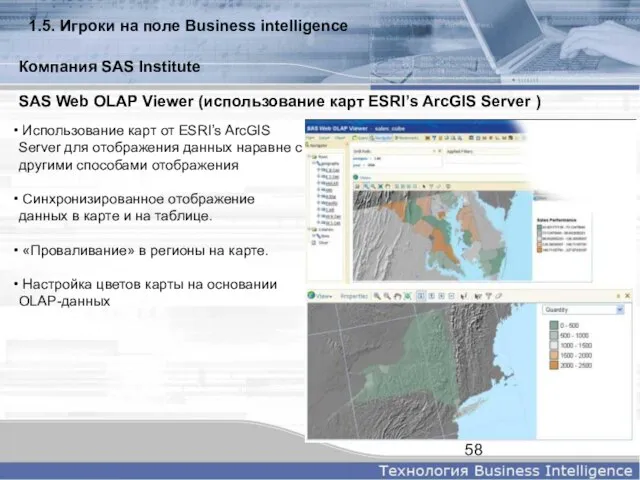 SAS Web OLAP Viewer (использование карт ESRI’s ArcGIS Server ) Использование карт