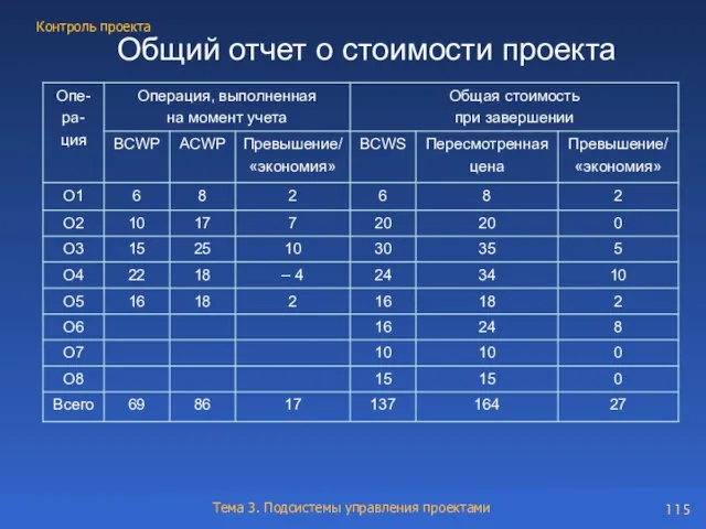 Общий отчет о стоимости проекта