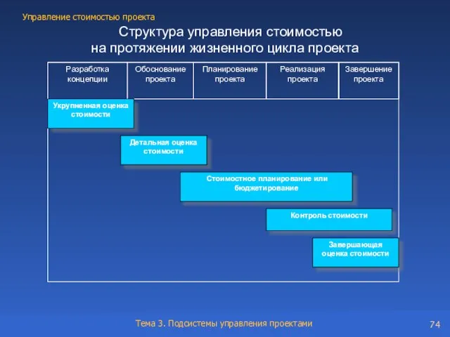 Структура управления стоимостью на протяжении жизненного цикла проекта