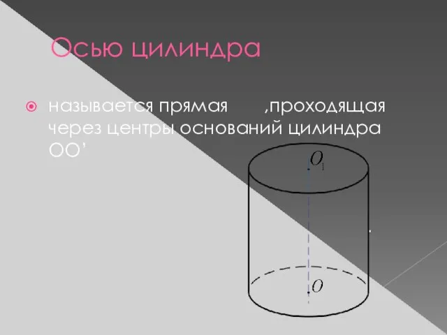 Осью цилиндра называется прямая ,проходящая через центры оснований цилиндра OO’