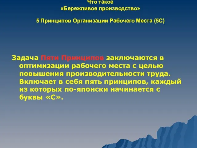 Что такое «Бережливое производство» 5 Принципов Организации Рабочего Места (5С) Задача Пяти