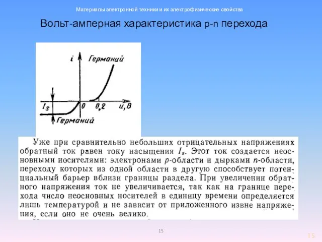 Материалы электронной техники и их электрофизические свойства Вольт-амперная характеристика p-n перехода