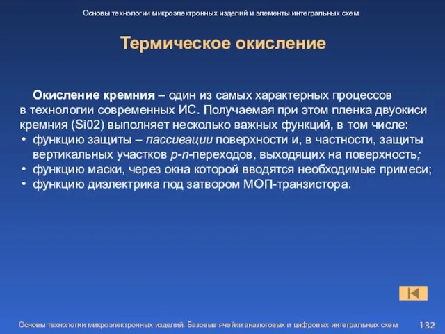 Термическое окисление Основы технологии микроэлектронных изделий и элементы интегральных схем Окисление кремния