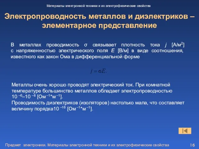 Предмет электроники. Материалы электронной техники и их электрофизические свойства Электропроводность металлов и