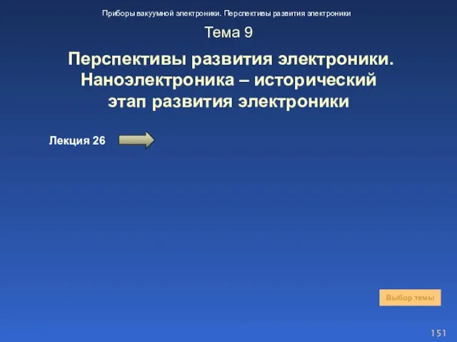 Тема 9 Перспективы развития электроники. Наноэлектроника – исторический этап развития электроники Лекция