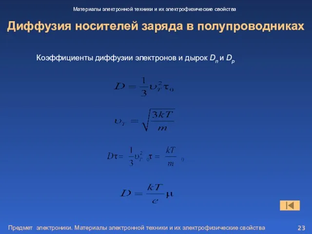 Предмет электроники. Материалы электронной техники и их электрофизические свойства Диффузия носителей заряда