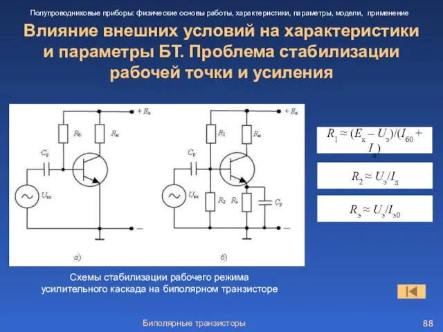 Биполярные транзисторы Влияние внешних условий на характеристики и параметры БТ. Проблема стабилизации