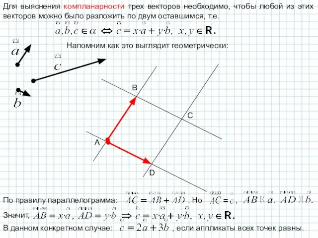 Для выяснения компланарности трех векторов необходимо, чтобы любой из этих векторов можно