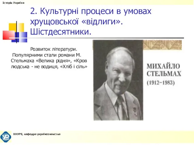 2. Культурні процеси в умовах хрущовської «відлиги». Шістдесятники. Розвиток літератури. Популярними стали