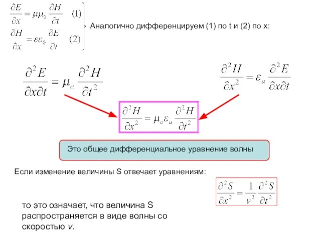 Аналогично дифференцируем (1) по t и (2) по х: Это общее дифференциальное