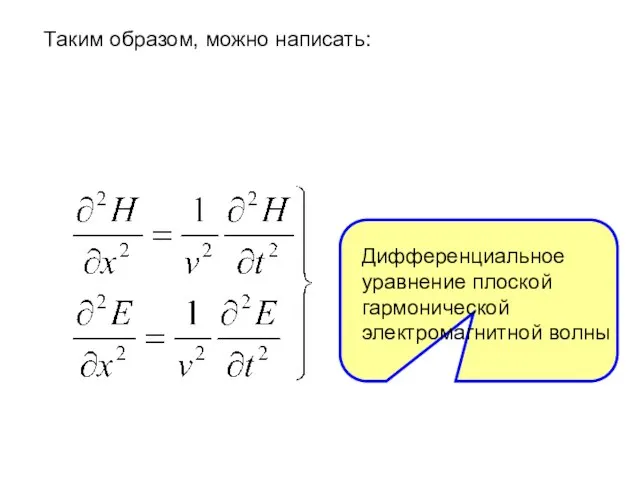 Таким образом, можно написать: Дифференциальное уравнение плоской гармонической электромагнитной волны