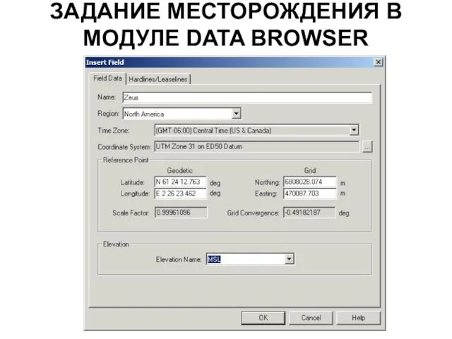 ЗАДАНИЕ МЕСТОРОЖДЕНИЯ В МОДУЛЕ DATA BROWSER