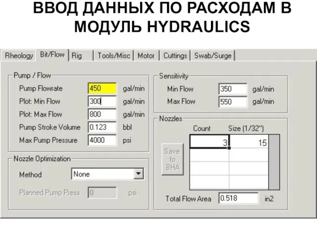 ВВОД ДАННЫХ ПО РАСХОДАМ В МОДУЛЬ HYDRAULICS