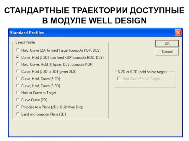 СТАНДАРТНЫЕ ТРАЕКТОРИИ ДОСТУПНЫЕ В МОДУЛЕ WELL DESIGN