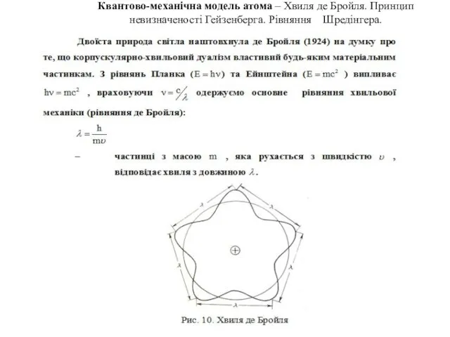 Квантово-механічна модель атома – Хвиля де Бройля. Принцип невизначеності Гейзенберга. Рівняння Шредінгера.