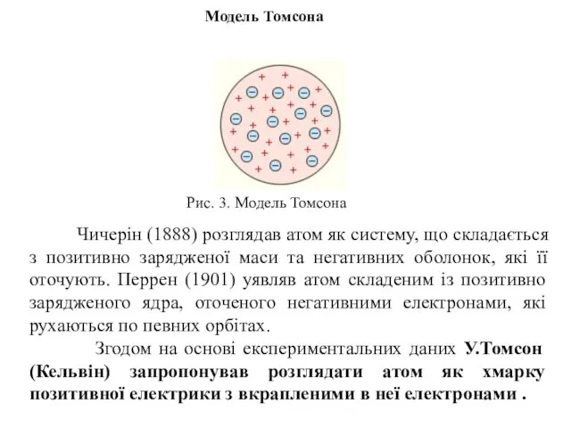 Рис. 3. Модель Томсона Чичерін (1888) розглядав атом як систему, що складається