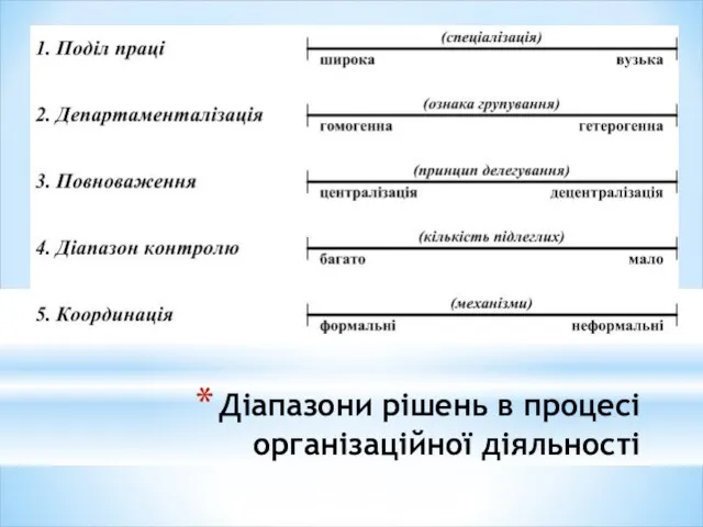 Діапазони рішень в процесі організаційної діяльності