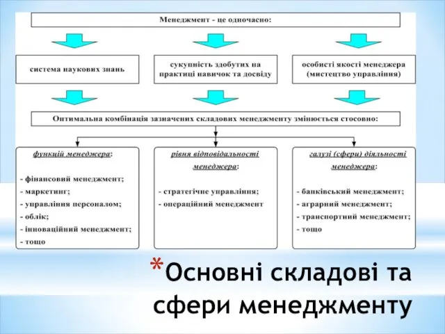 Основні складові та сфери менеджменту