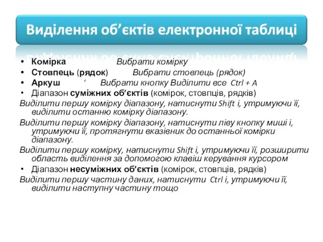 Комірка Вибрати комірку Стовпець (рядок) Вибрати стовпець (рядок) Аркуш ‘ Вибрати кнопку