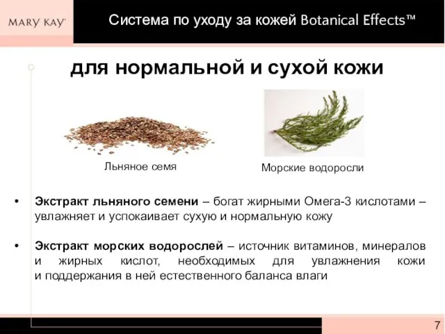 для нормальной и сухой кожи Экстракт льняного семени – богат жирными Омега-3