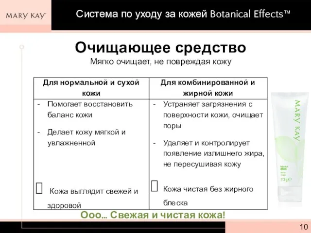 Очищающее средство Мягко очищает, не повреждая кожу Ооо… Свежая и чистая кожа!