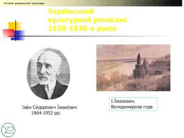 Український культурний ренесанс 1920-1930-х років І.Їжакевич. Володимирова гора Іва́н Си́дорович Їжаке́вич 1864-1952 рр.