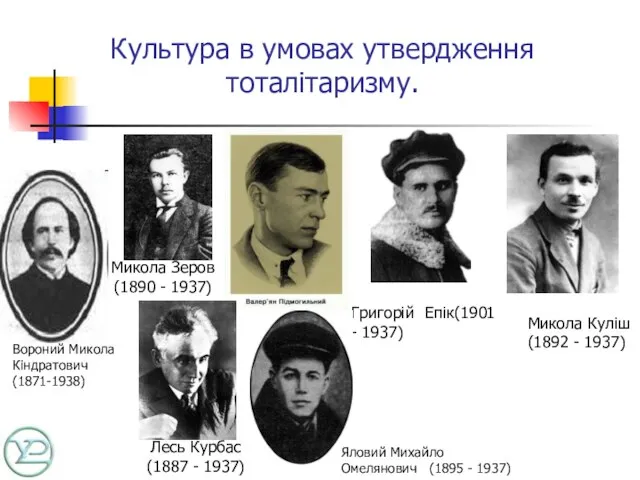 Культура в умовах утвердження тоталітаризму. Микола Куліш(1892 - 1937) Григорій Епік(1901 -