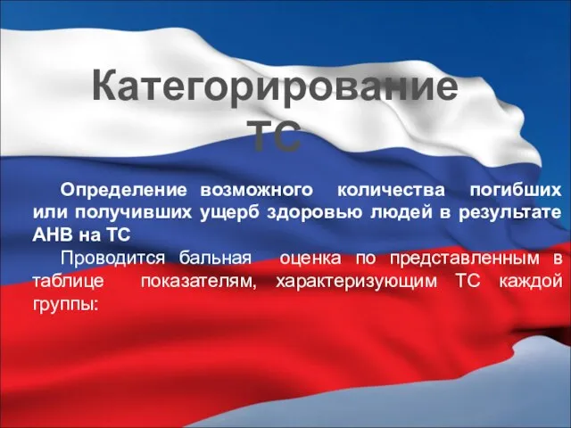 Категорирование ТС Определение возможного количества погибших или получивших ущерб здоровью людей в