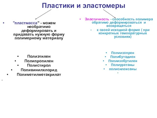 Пластики и эластомеры "пластмасса" - можем необратимо деформировать и придавать нужную форму