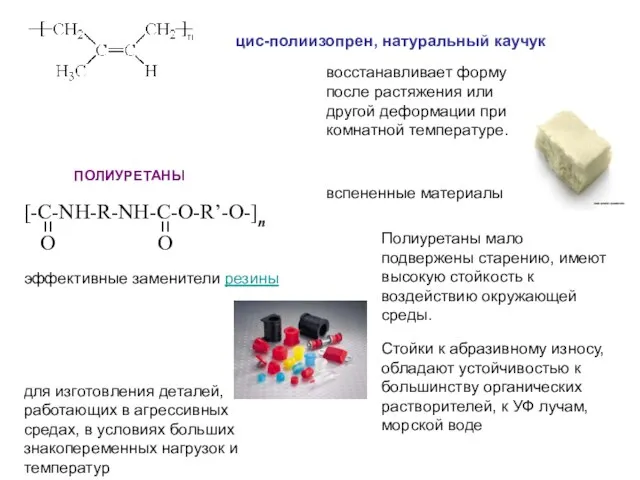 цис-полиизопрен, натуральный каучук восстанавливает форму после растяжения или другой деформации при комнатной