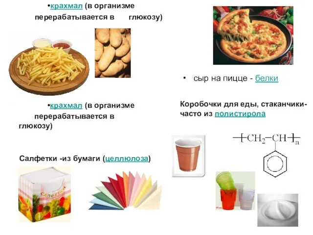 крахмал (в организме перерабатывается в глюкозу) сыр на пицце - белки крахмал