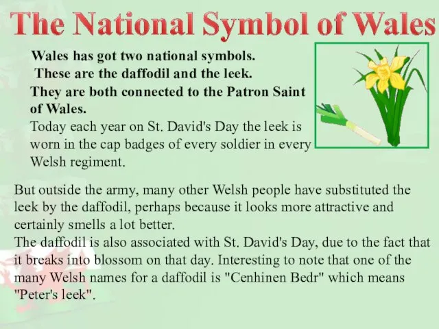 Wales has got two national symbols. These are the daffodil and the