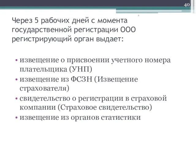 Через 5 рабочих дней с момента государственной регистрации ООО регистрирующий орган выдает: