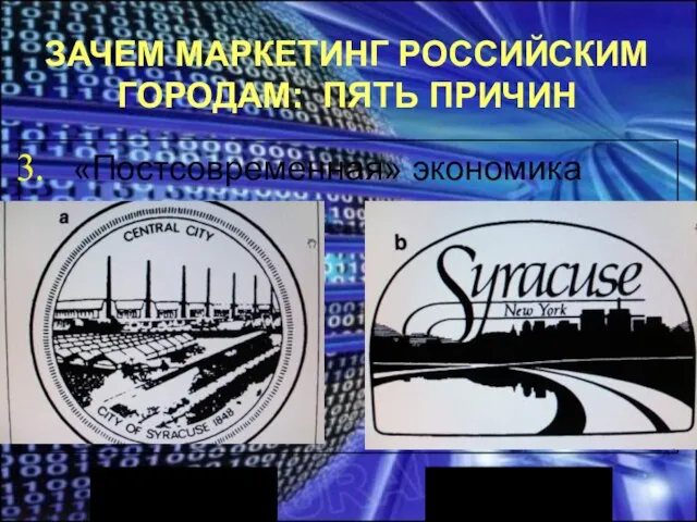 ЗАЧЕМ МАРКЕТИНГ РОССИЙСКИМ ГОРОДАМ: ПЯТЬ ПРИЧИН «Постсовременная» экономика 1948 1999