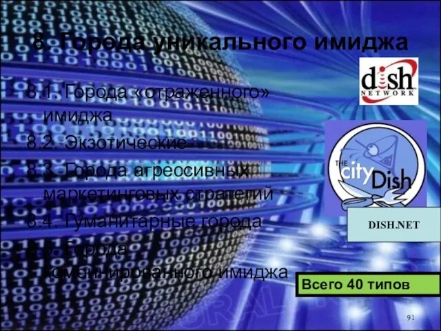 8. Города уникального имиджа 8.1. Города «отраженного» имиджа 8.2. Экзотические 8.3. Города