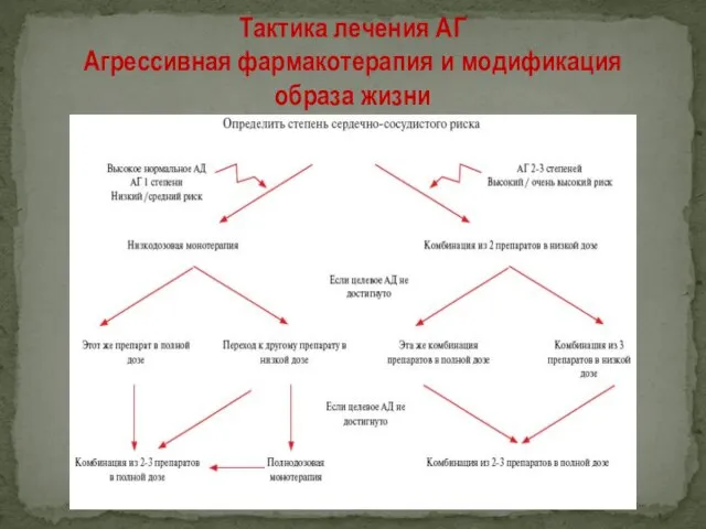 Тактика лечения АГ Агрессивная фармакотерапия и модификация образа жизни