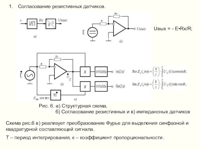 Согласование резистивных датчиков. Рис. 6. а) Структурная схема, б) Согласование резистивных и