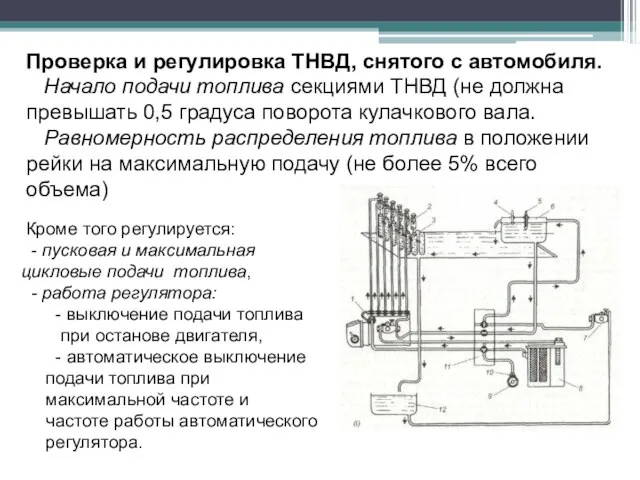 Проверка и регулировка ТНВД, снятого с автомобиля. Начало подачи топлива секциями ТНВД