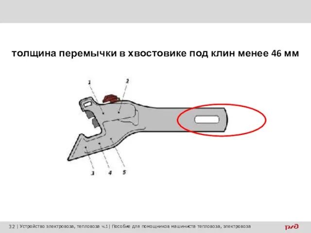 толщина перемычки в хвостовике под клин менее 46 мм