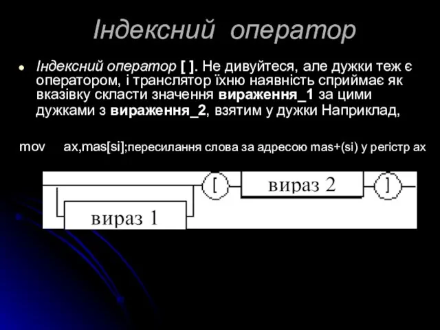 Індексний оператор Індексний оператор [ ]. Не дивуйтеся, але дужки теж є