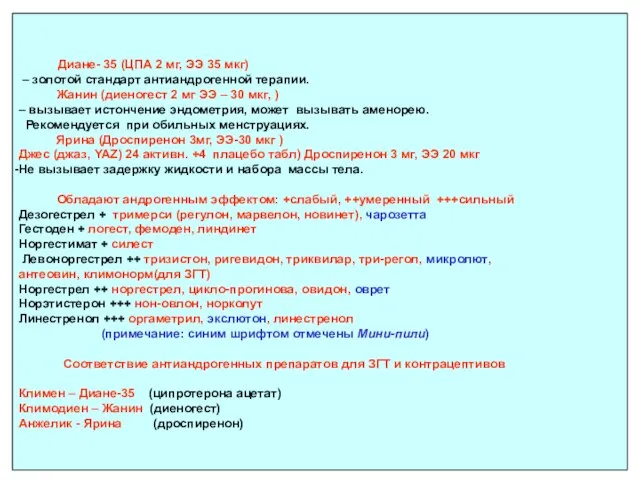 Диане- 35 (ЦПА 2 мг, ЭЭ 35 мкг) – золотой стандарт антиандрогенной