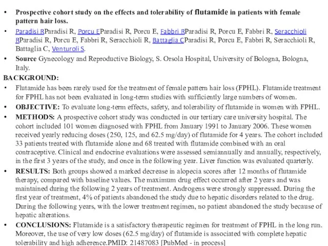 Prospective cohort study on the effects and tolerability of flutamide in patients