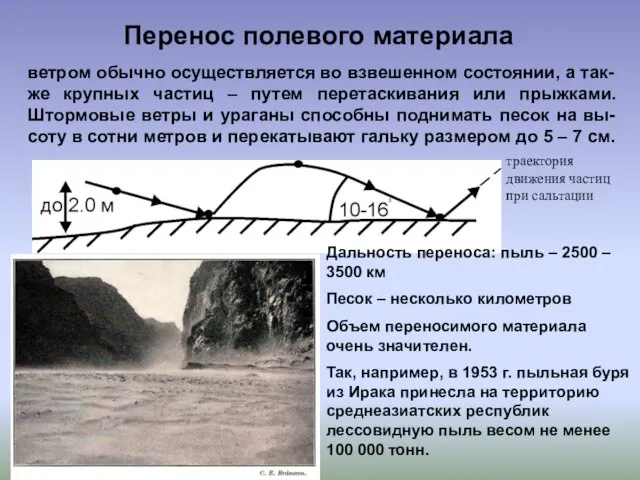 ветром обычно осуществляется во взвешенном состоянии, а так-же крупных частиц – путем