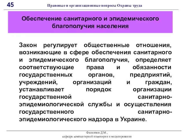 Филиппов Д.М., кафедра компьютерной инженерии и моделирования 45 Правовые и организационные вопросы