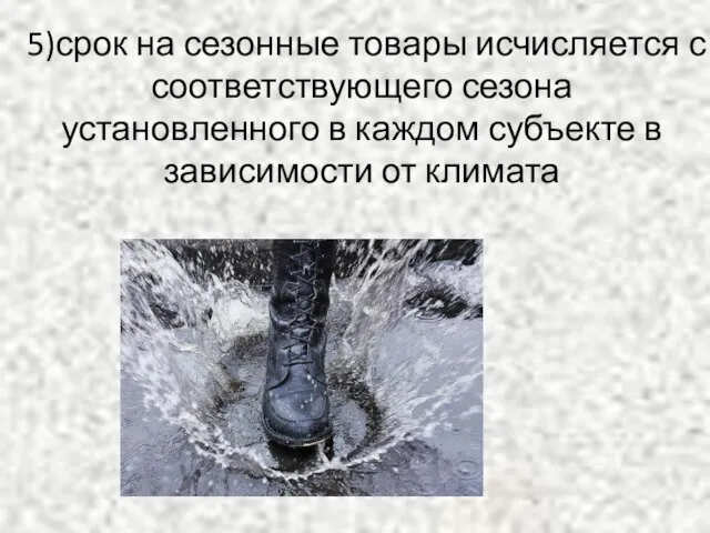 5)срок на сезонные товары исчисляется с соответствующего сезона установленного в каждом субъекте в зависимости от климата